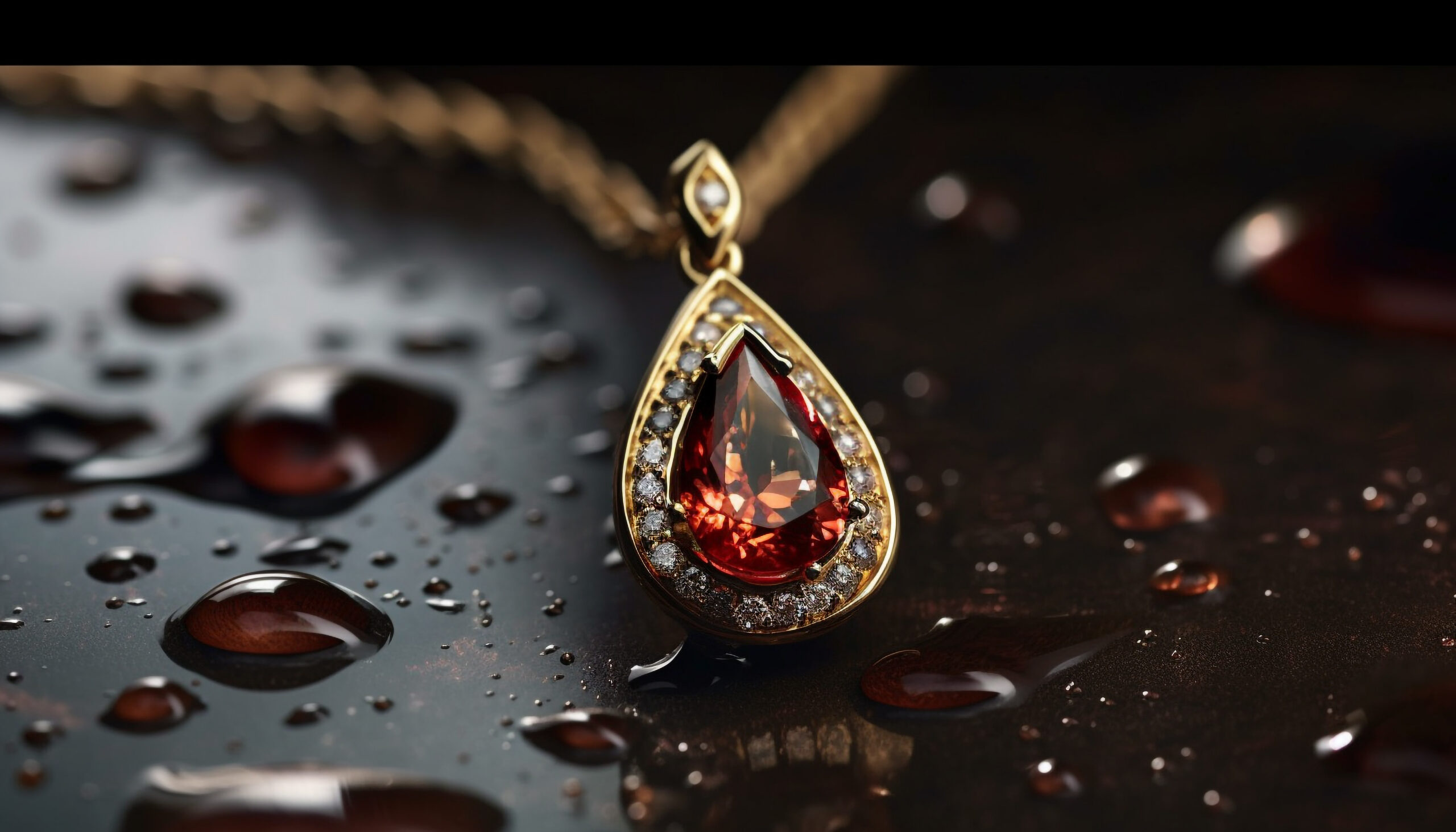 Shiny gemstone necklace reflects nature wet beauty generated by artificial intelligence